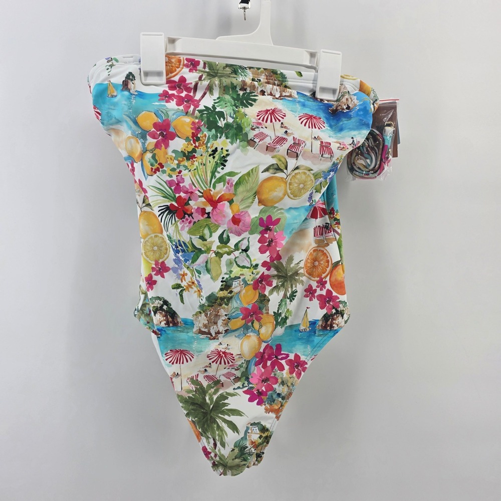 Shade & Shore Tropical Lemon Print High Leg Cheeky One Piece Swimsuit Medium